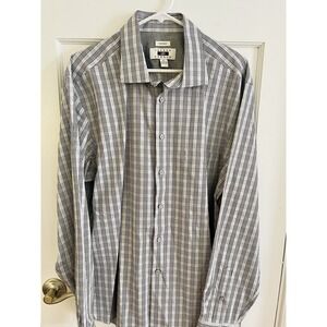 💙Joseph Abboud Men's Sz XL Pewter Gray‎ Check Cotton Dress Shirt